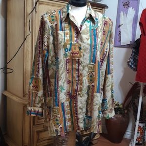 BEVERLY ROSE Print button up shirt Plus Sz 1XL Long Sleeve Colorful Padded